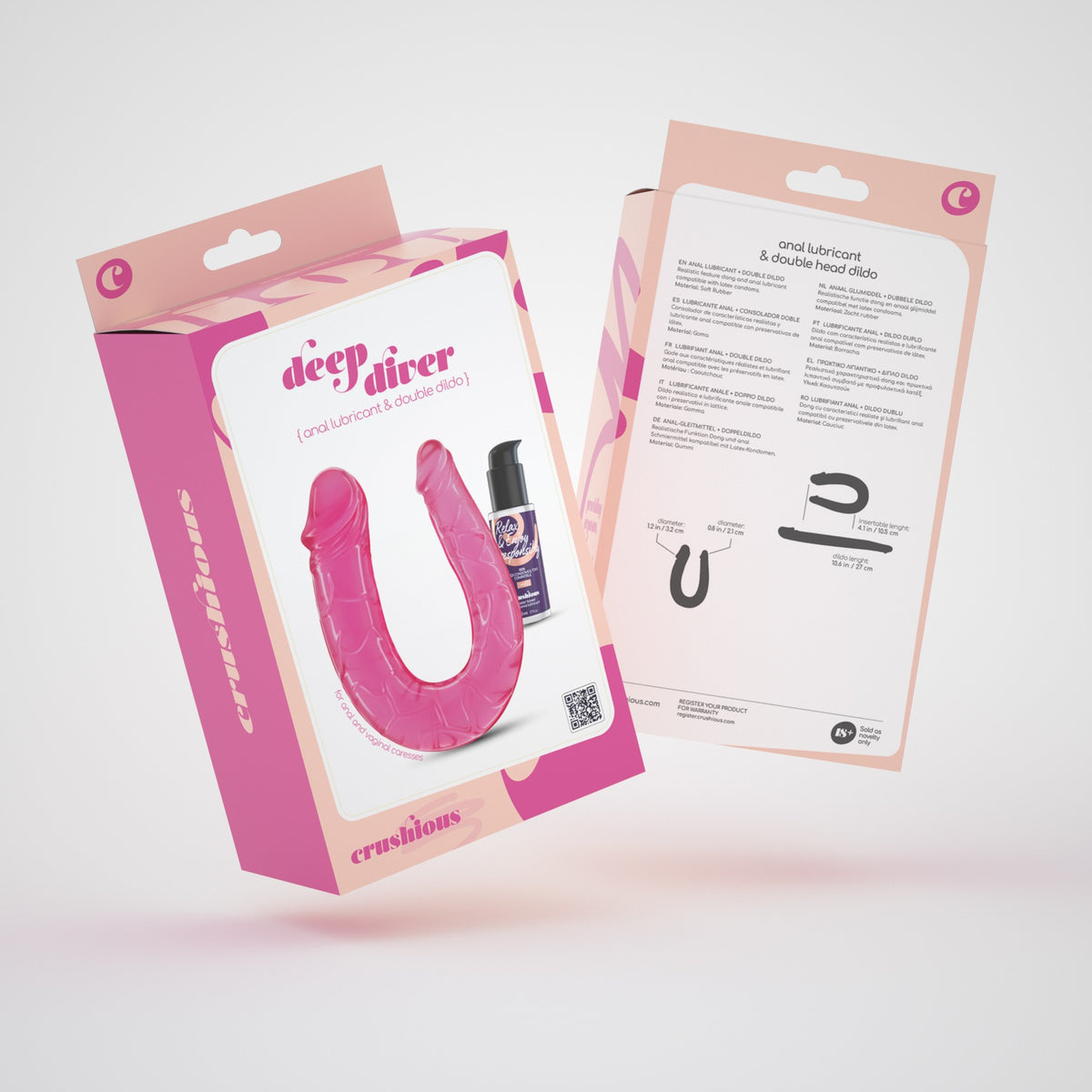 DEEP DIVER DILDO DUPLO COM LUBRIFICANTE ANAL 50ML CRUSHIOUS ROSA - Lust Sexshop