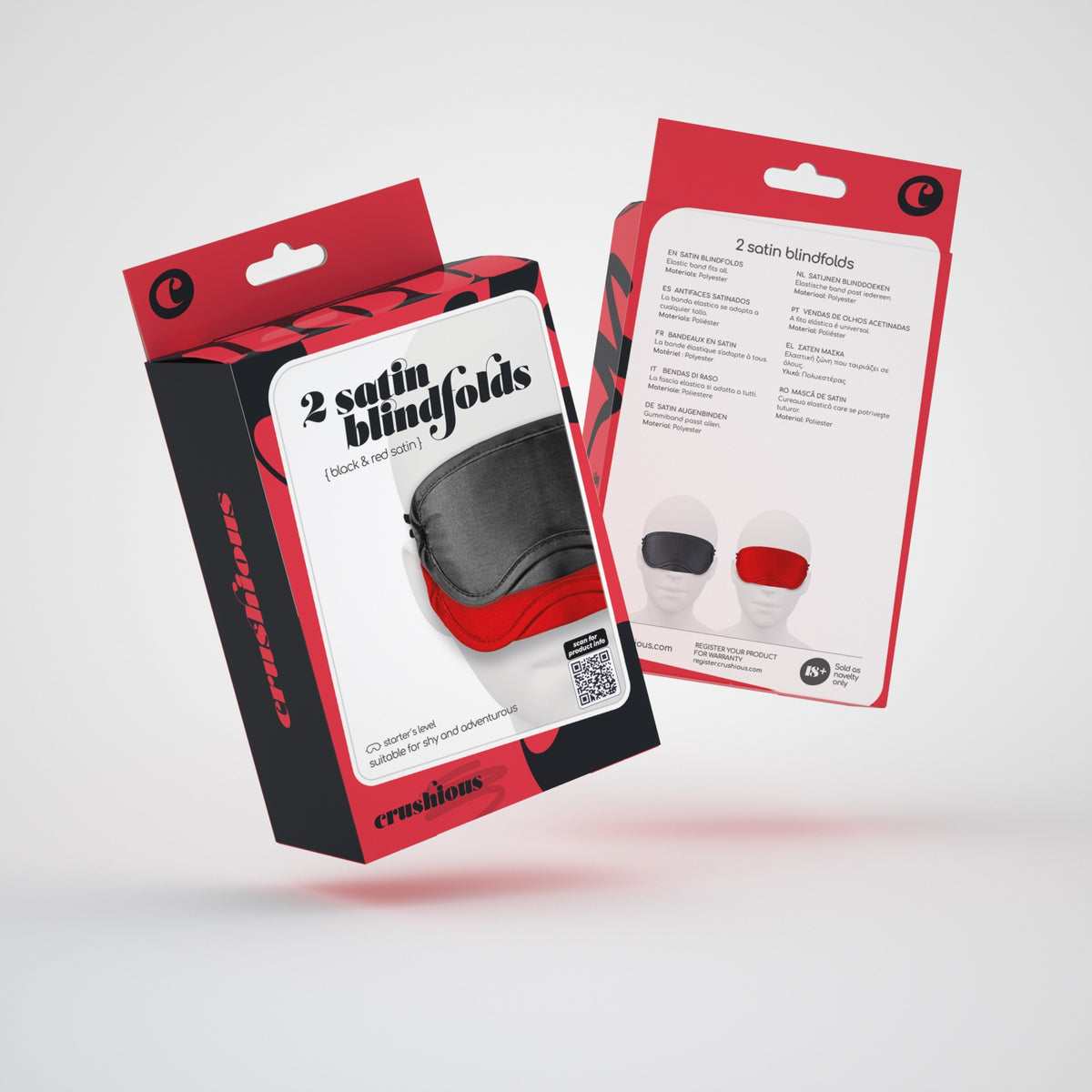 2 SATIN BLINDFOLDS CRUSHIOUS BLACK & RED