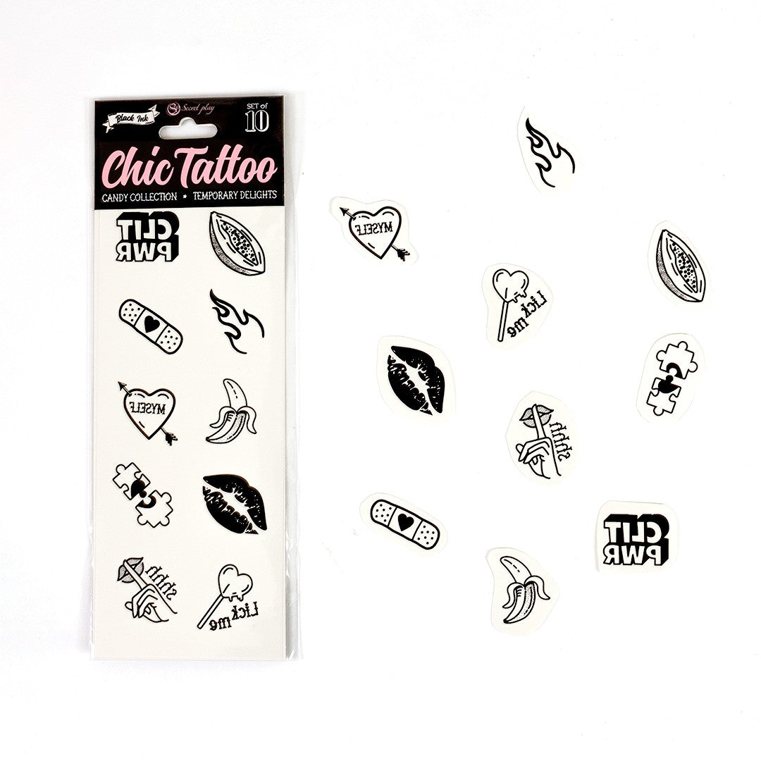 CONJUNTO DE 10 TATUAGENS TEMPORÁRIAS - CANDY COLLECTION CHIC TATTOO SECRET PLAY - Lust Sexshop