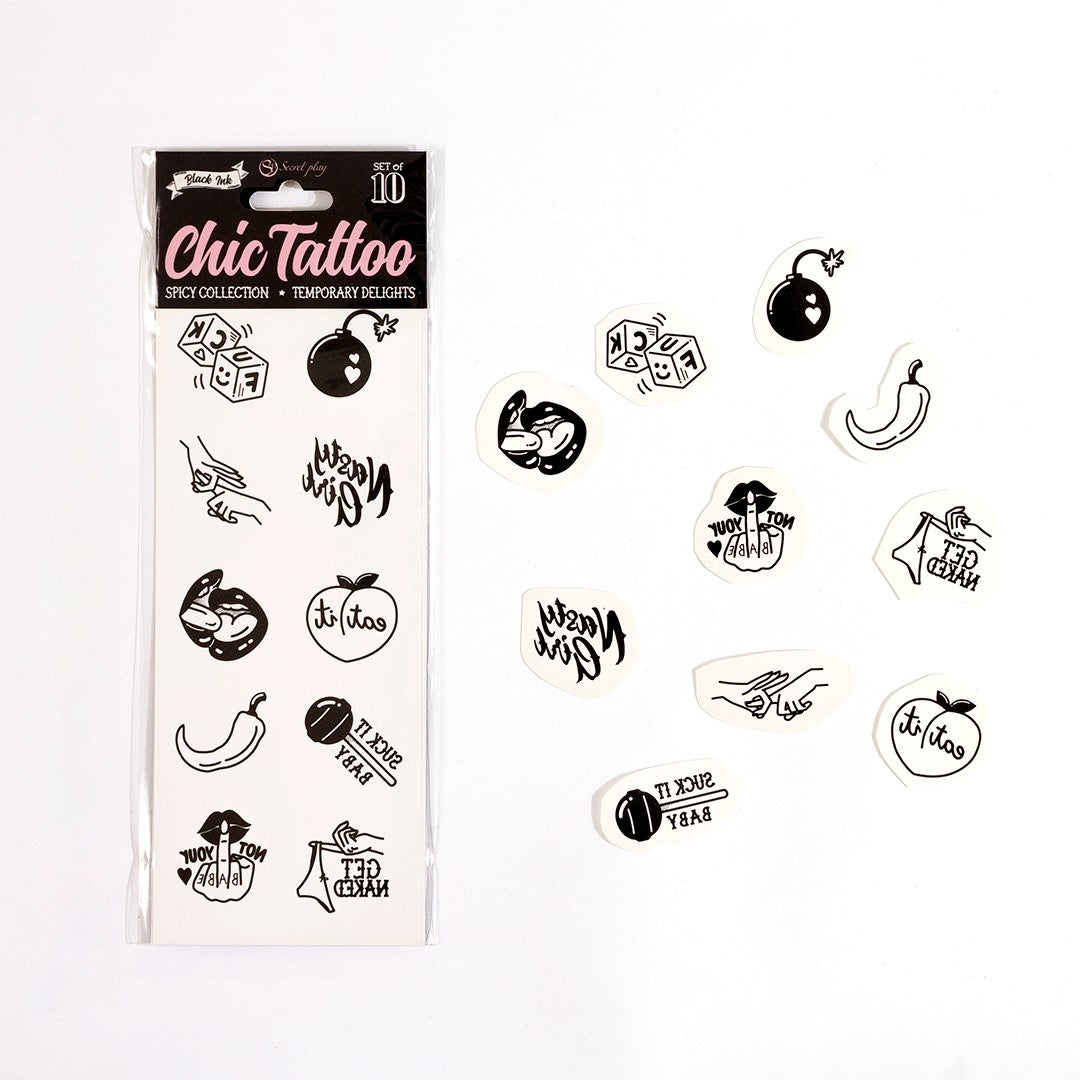 CONJUNTO DE 10 TATUAGENS TEMPORÁRIAS - SPICY COLLECTION CHIC TATTOO SECRET PLAY - Lust Sexshop