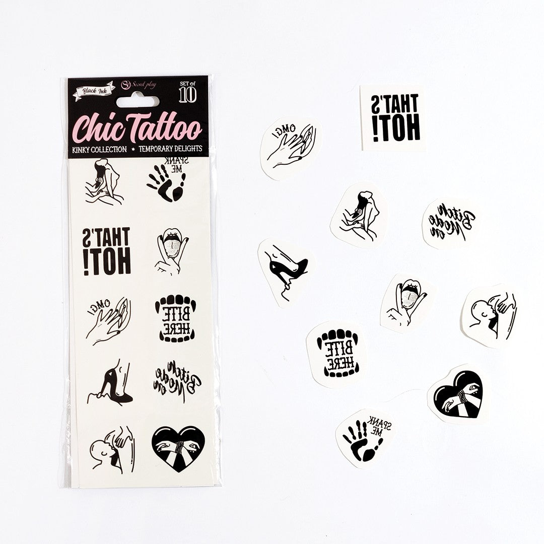 CONJUNTO DE 10 TATUAGENS TEMPORÁRIAS - KINKY COLLECTION CHIC TATTOO SECRET PLAY - Lust Sexshop