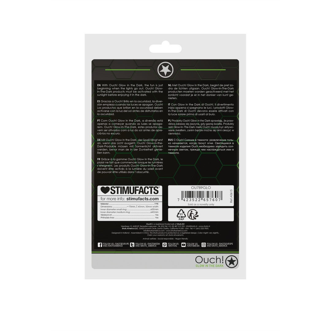 ANEL PARA O PÉNIS E TESTICULOS FLUORESCENTE GLOW IN THE DARK OUCH! - Lust Sexshop